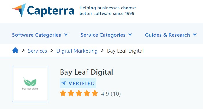 Capterra review for a SaaSMarketing Agency named Bay Leaf Digital